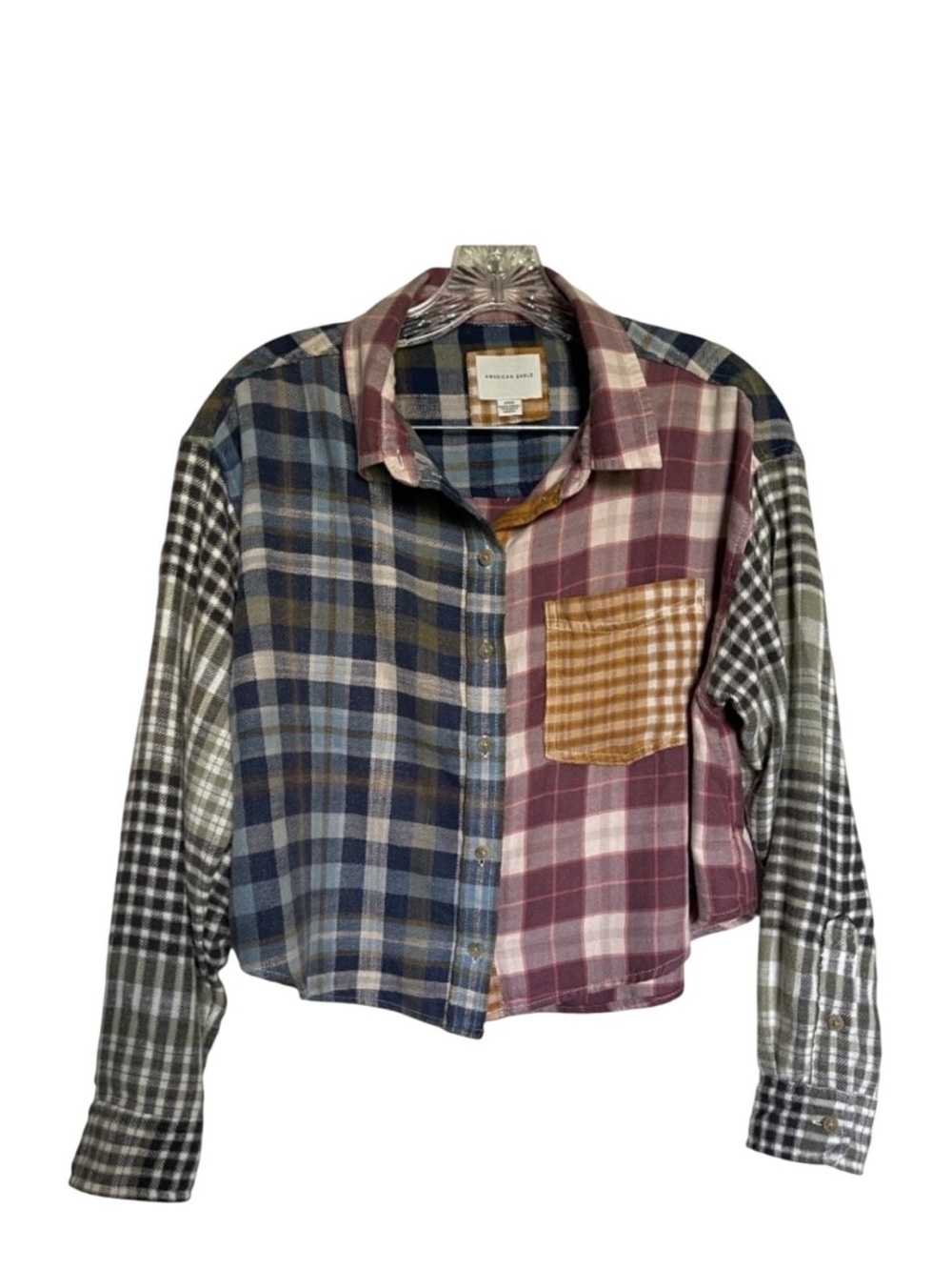 American Eagle Cropped Plaid Flannel